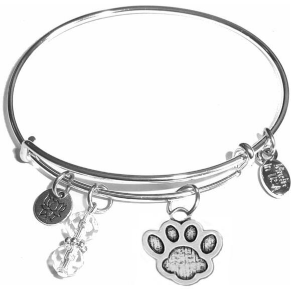 Stainless Steel Paw Print Charm Bracelet Adjustable Wire Bangle Jewelry Gift - Picture 1 of 6